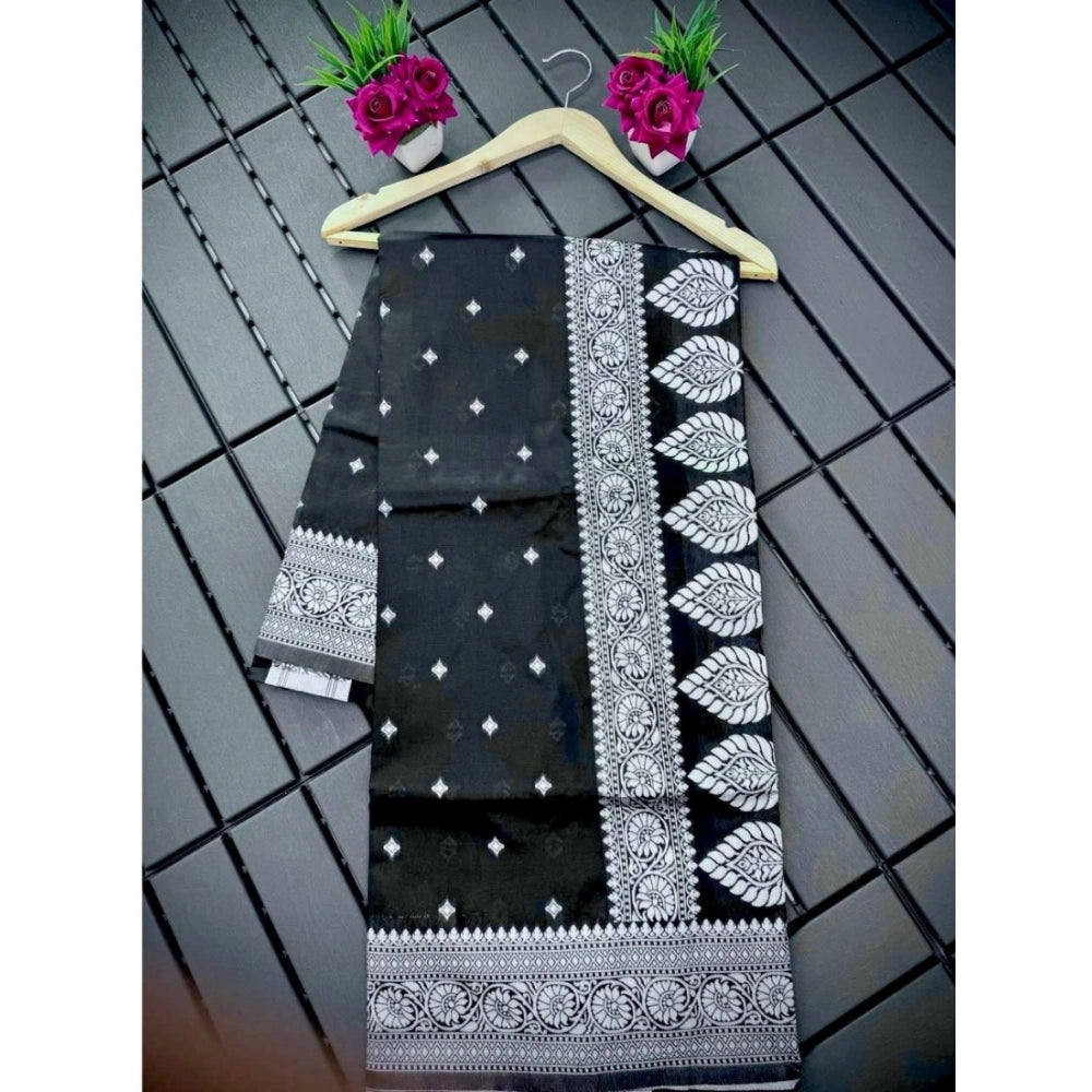 Women's Silk Printed Saree With Unstitched Blouse 5.5Mtr (Black)