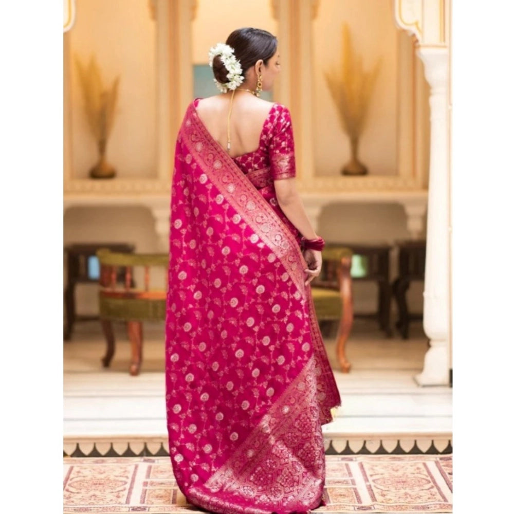 Women's Silk Printed Saree With Unstitched Blouse 5.5Mtr (Rani Pink)