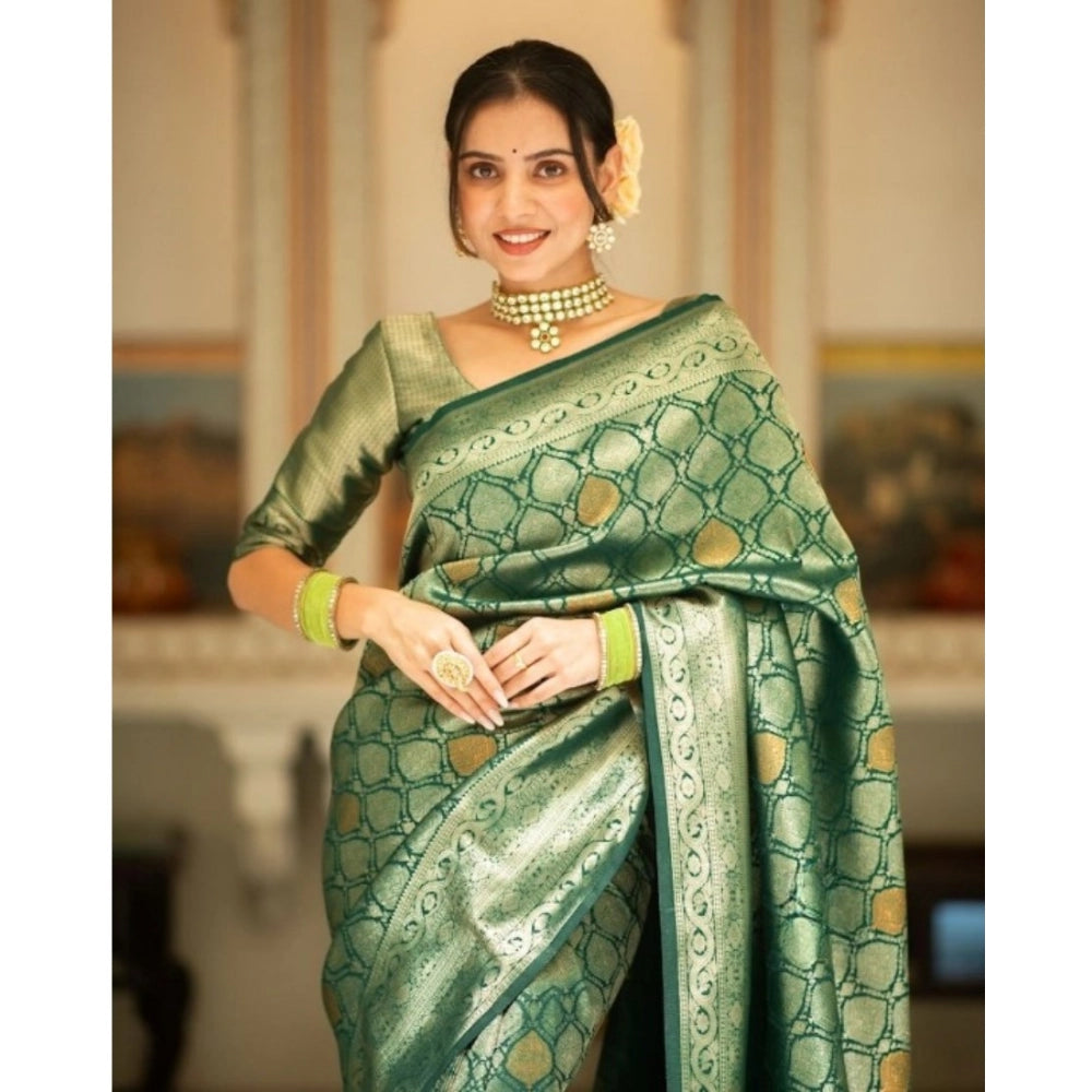 Women's Silk Printed Saree With Unstitched Blouse 5.5Mtr (Green)