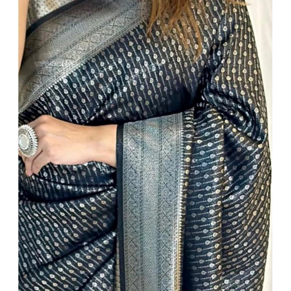 Women's Silk Printed Saree With Unstitched Blouse 5.5Mtr (Black)