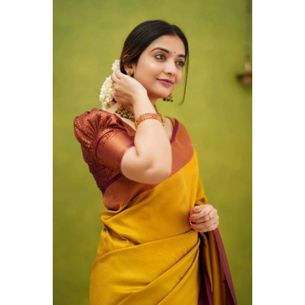 Women's Silk Printed Saree With Unstitched Blouse 5.5Mtr (Yellow)