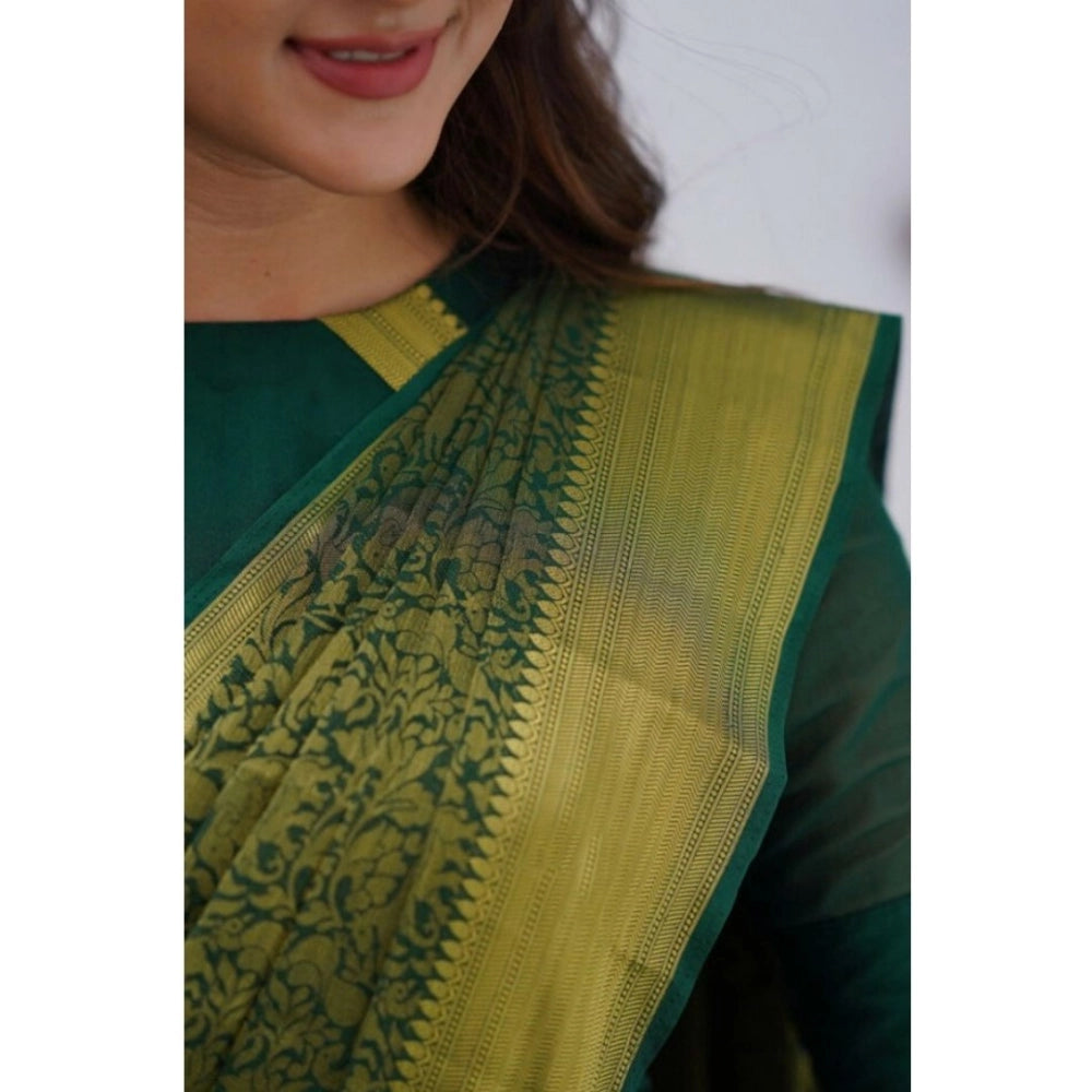 Women's Silk Printed Saree With Unstitched Blouse 5.5Mtr (Green)