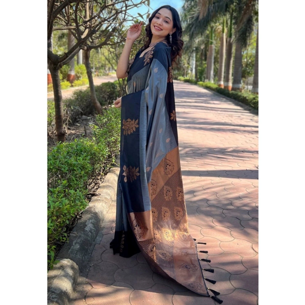 Women's Silk Printed Saree With Unstitched Blouse 5.5Mtr (Grey)