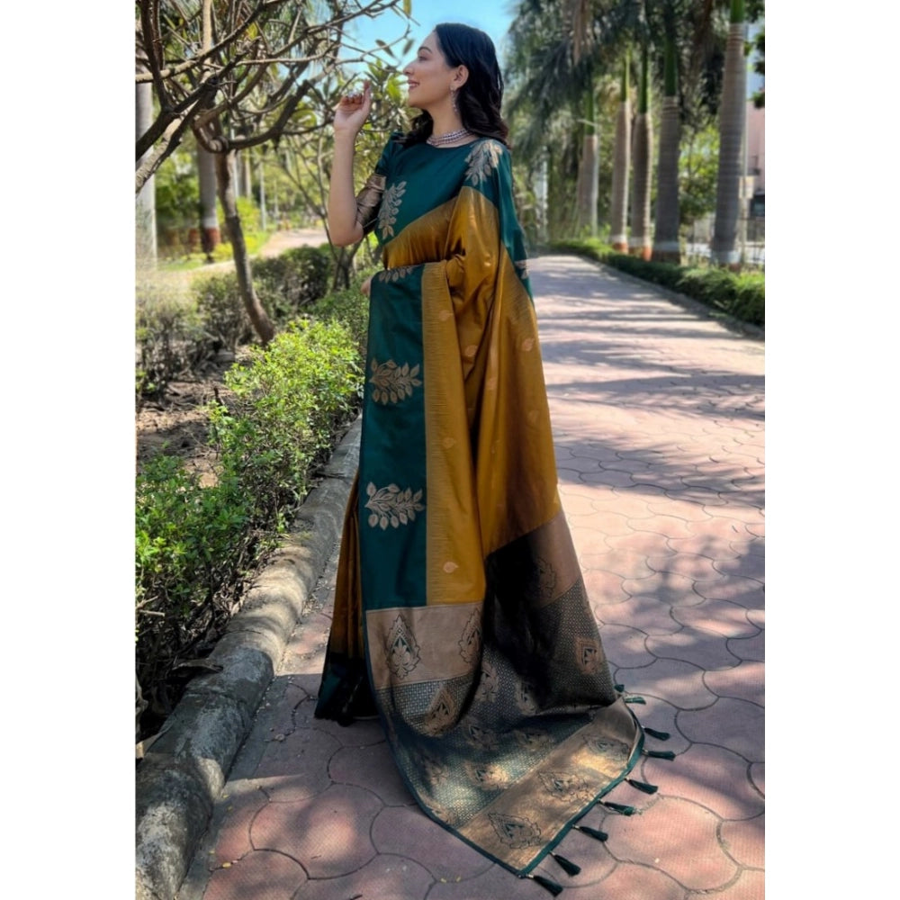 Women's Silk Printed Saree With Unstitched Blouse 5.5Mtr (Yellow)