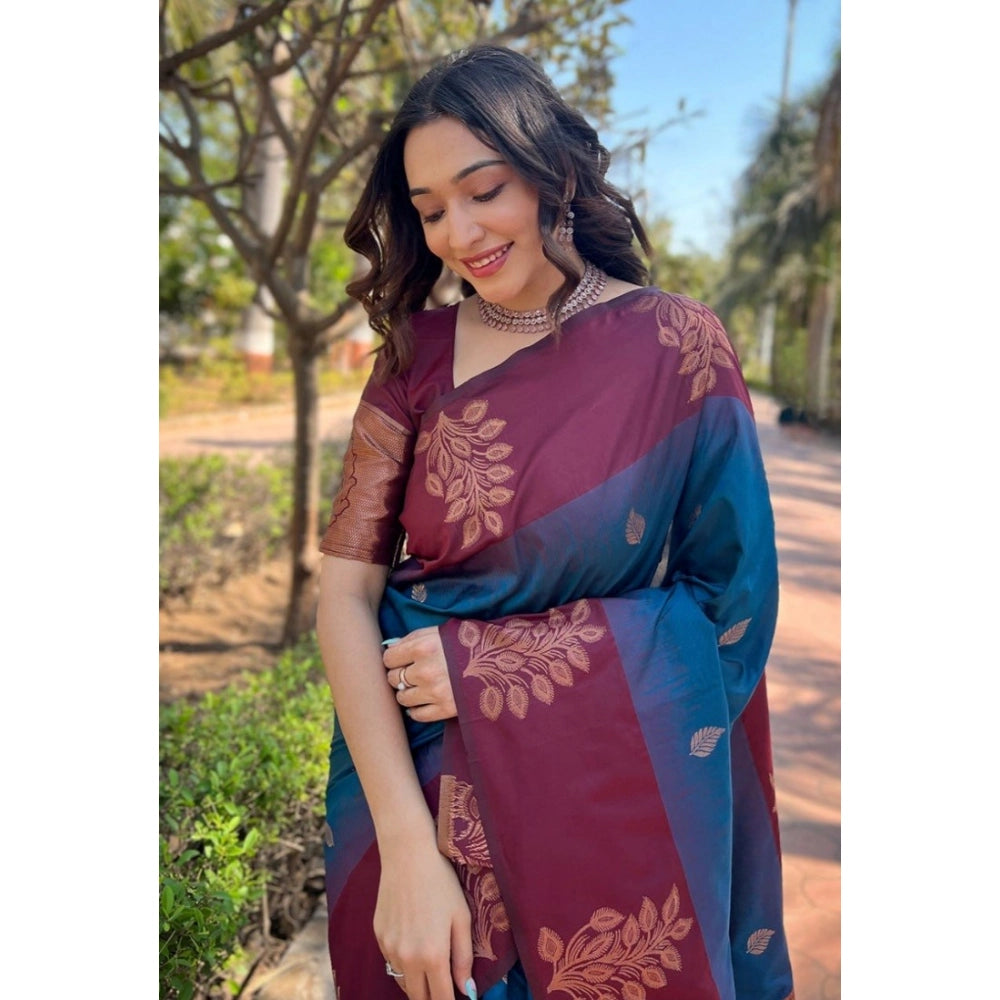 Women's Silk Printed Saree With Unstitched Blouse 5.5Mtr (Blue)