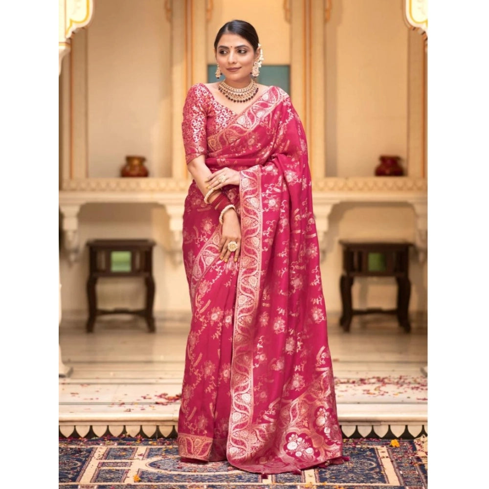 Women's Silk Printed Saree With Unstitched Blouse 5.5Mtr (Pink)
