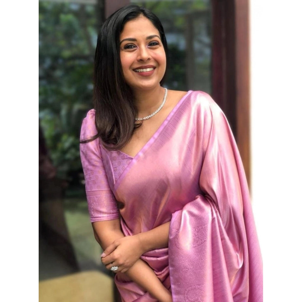 Women's Silk Printed Saree With Unstitched Blouse 5.5Mtr (Pink)