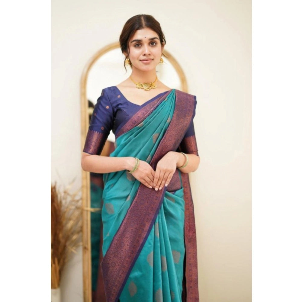 Women's Silk Printed Saree With Unstitched Blouse 5.5Mtr (Rama)