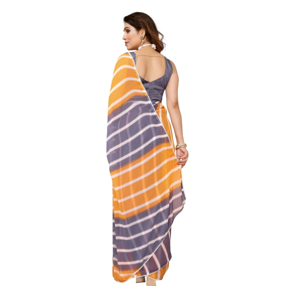 Women's Small Lace Georgette Striped Ready-to-Wear Saree With Unstitched Blouse 5.5 Mtr (Orange-Grey)