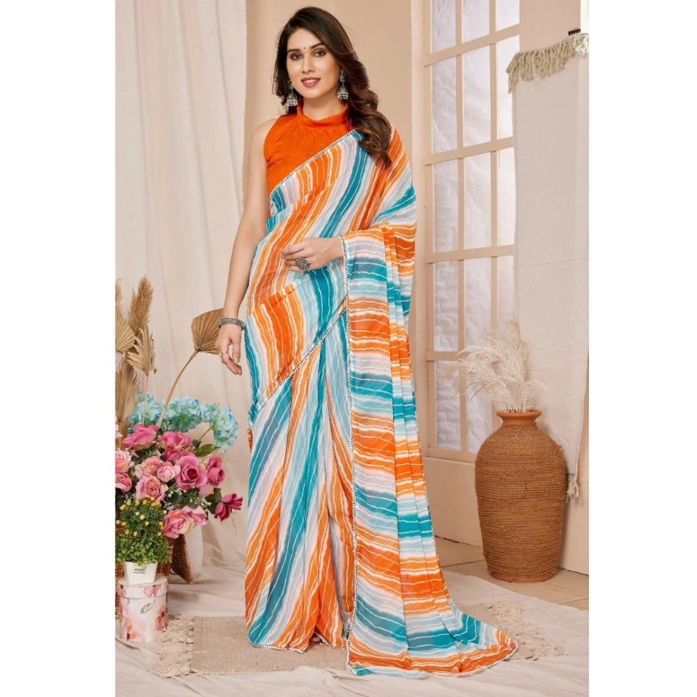 Women's Small Lace Georgette Striped Ready-to-Wear Saree With Unstitched Blouse 5.5 Mtr (Multicolor)