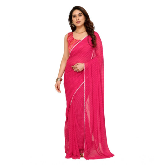 Women's Small Lace Georgette Embellished Ready-to-Wear Saree With Unstitched Blouse 5.5 Mtr (Dark Pink)