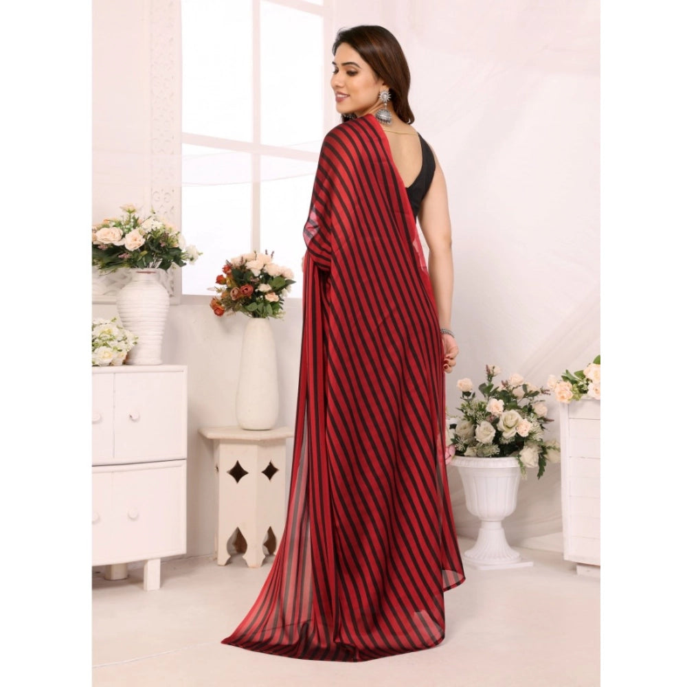 Women's  Black Berry Striped Ready-to-Wear Saree With Unstitched Blouse 5.5 Mtr (Red-Black)