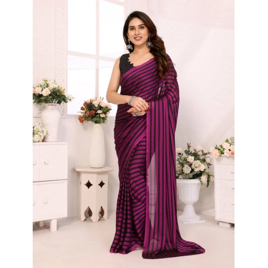 Women's  Black Berry Striped Ready-to-Wear Saree With Unstitched Blouse 5.5 Mtr (Purple-Black)