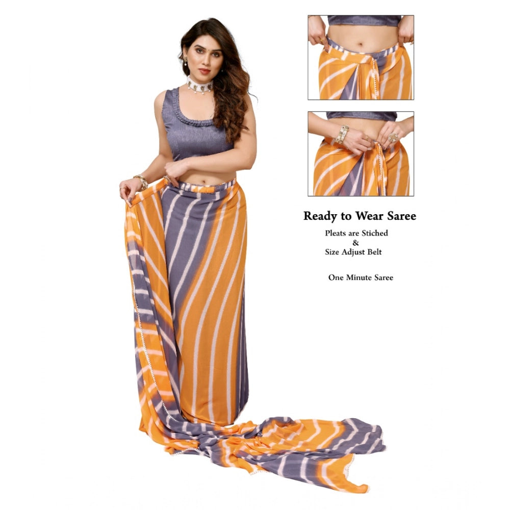 Women's Small Lace Georgette Striped Ready-to-Wear Saree With Unstitched Blouse 5.5 Mtr (Orange-Grey)