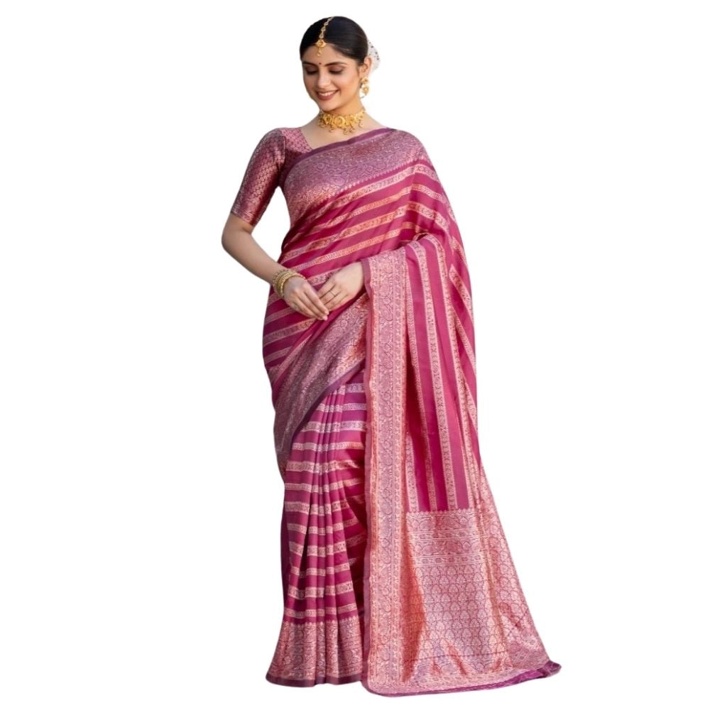 Women's Silk Printed Saree With Unstitched Blouse 5.5Mtr (Pink)