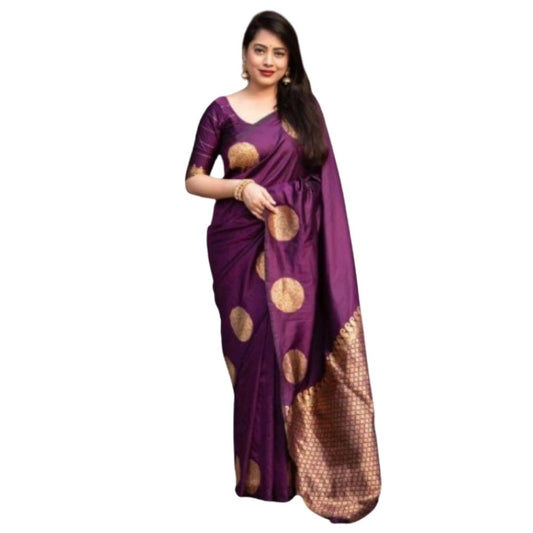Women's Silk Printed Saree With Unstitched Blouse 5.5Mtr (Wine)