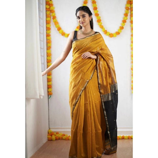 Women's Cotton  Printed Saree With Unstitched Blouse 5.5Mtr (Yellow)