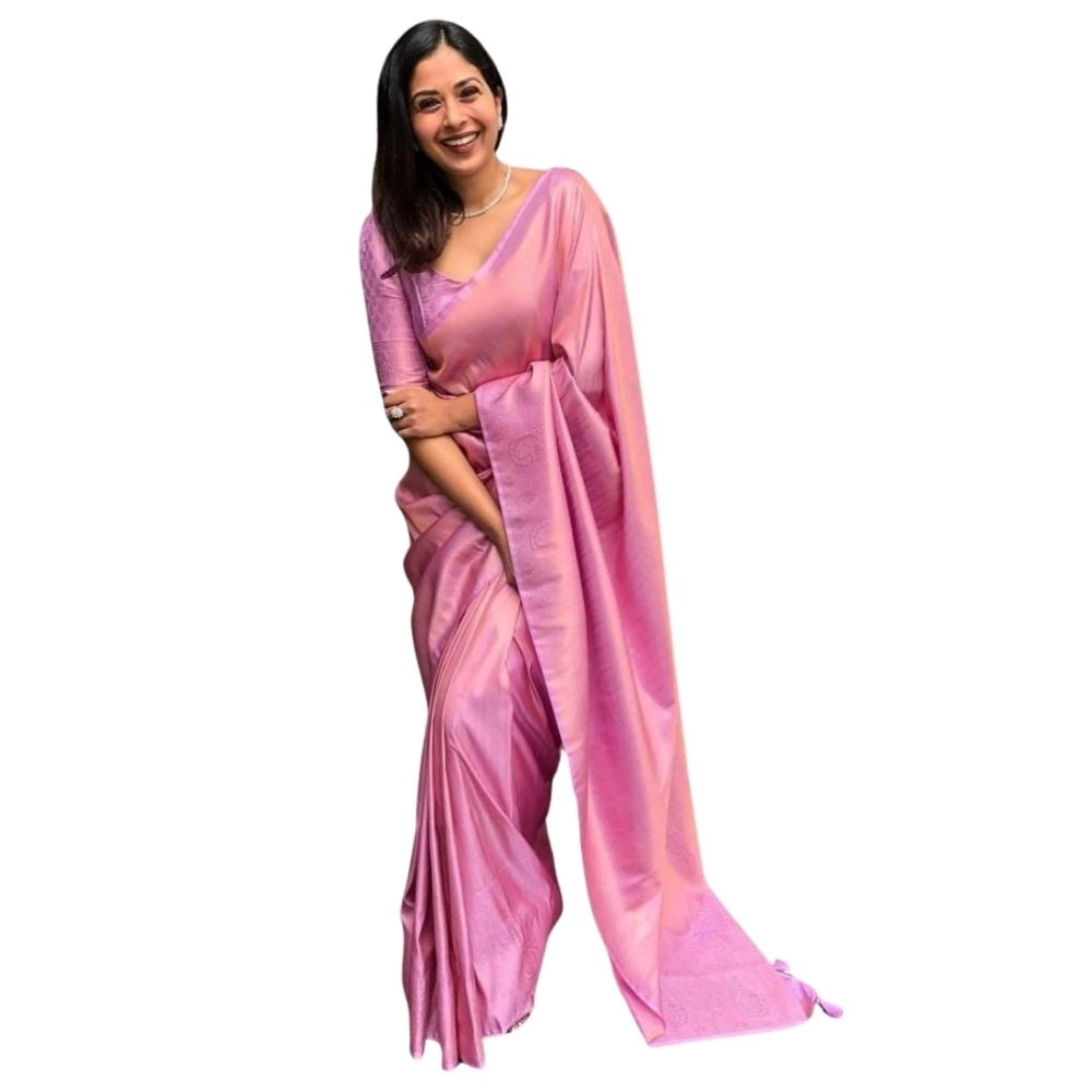 Women's Silk Printed Saree With Unstitched Blouse 5.5Mtr (Pink)