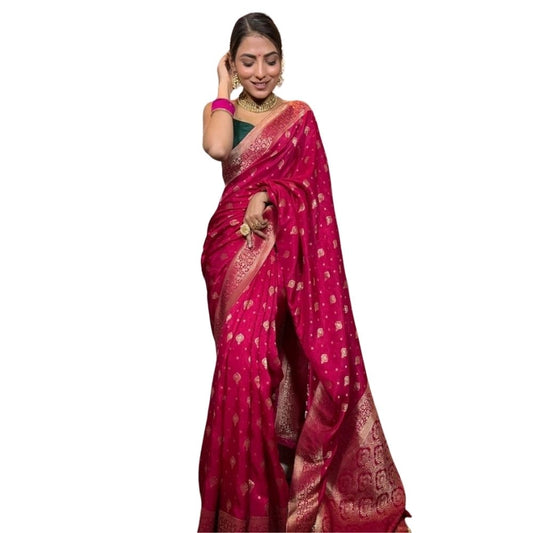 Women's Silk Printed Saree With Unstitched Blouse 5.5Mtr (Rani Pink)
