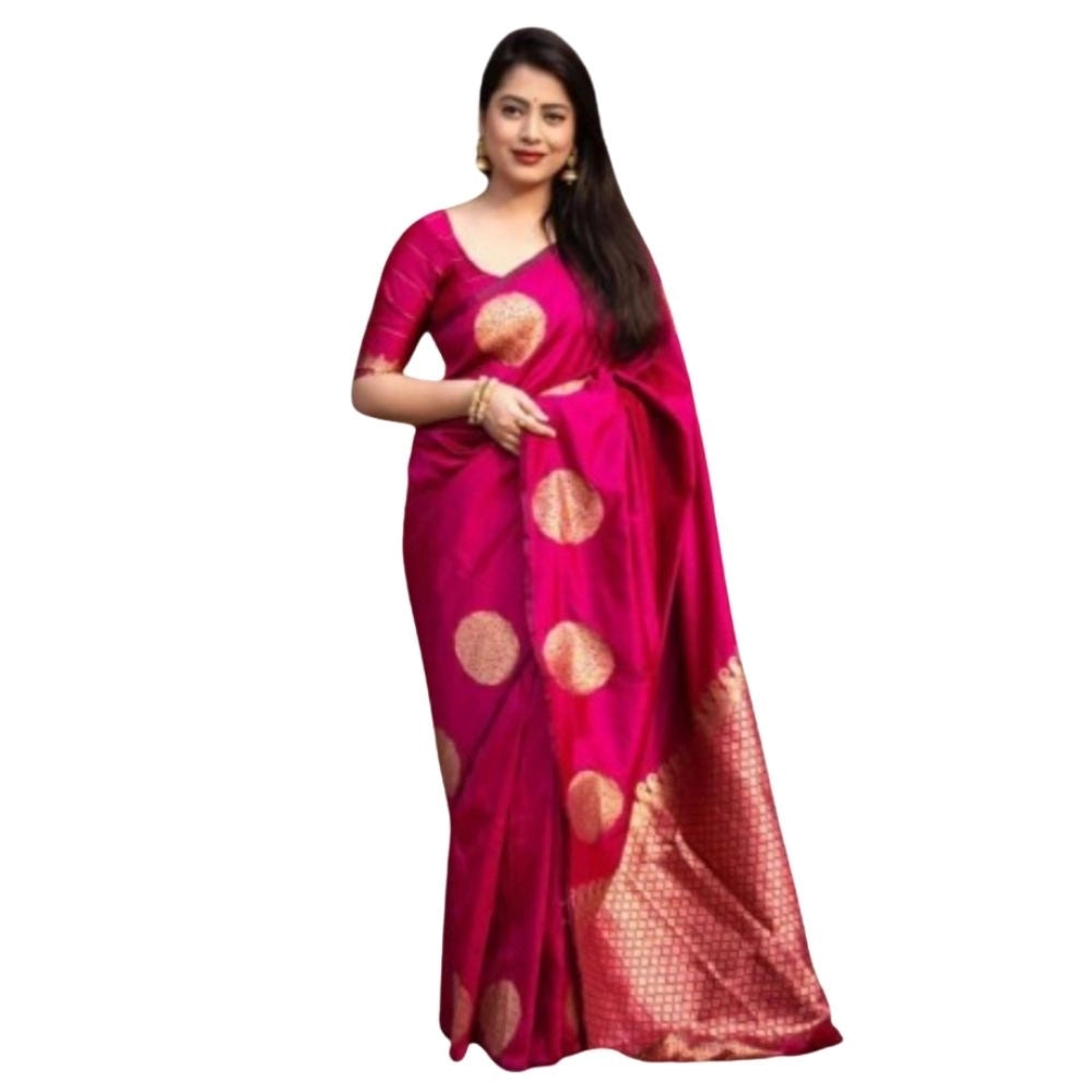 Women's Silk Printed Saree With Unstitched Blouse 5.5Mtr (Pink)