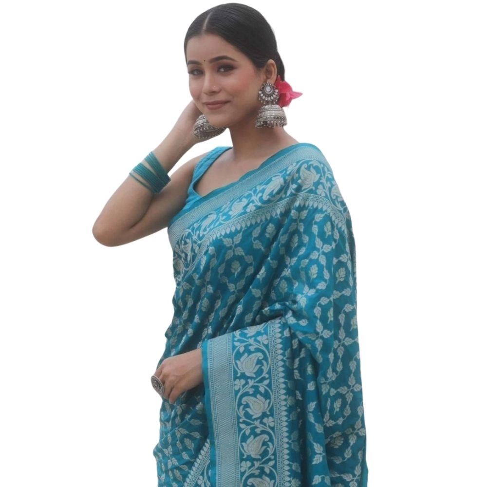 Women's Silk Printed Saree With Unstitched Blouse 5.5Mtr (Sky Blue)