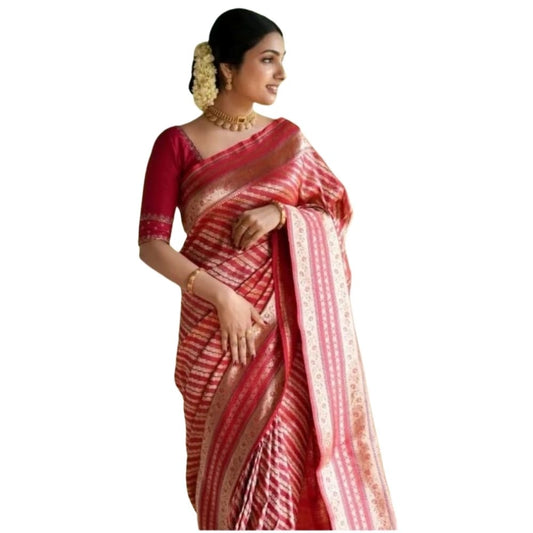 Women's Silk Printed Saree With Unstitched Blouse 5.5Mtr (Pink)