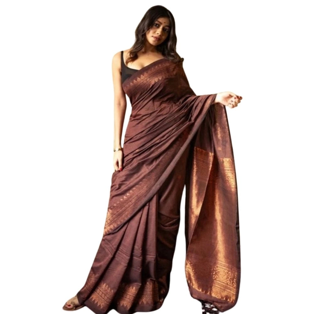 Women's Silk Printed Saree With Unstitched Blouse 5.5Mtr (Coffee)