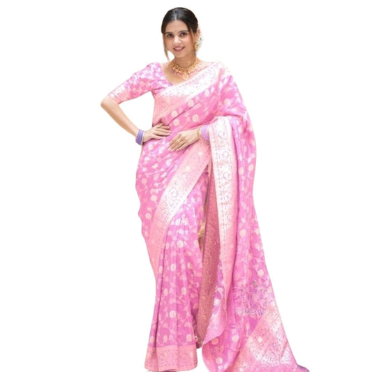 Women's Silk Printed Saree With Unstitched Blouse 5.5Mtr (Pink)