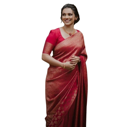 Women's Silk Printed Saree With Unstitched Blouse 5.5Mtr (Red)