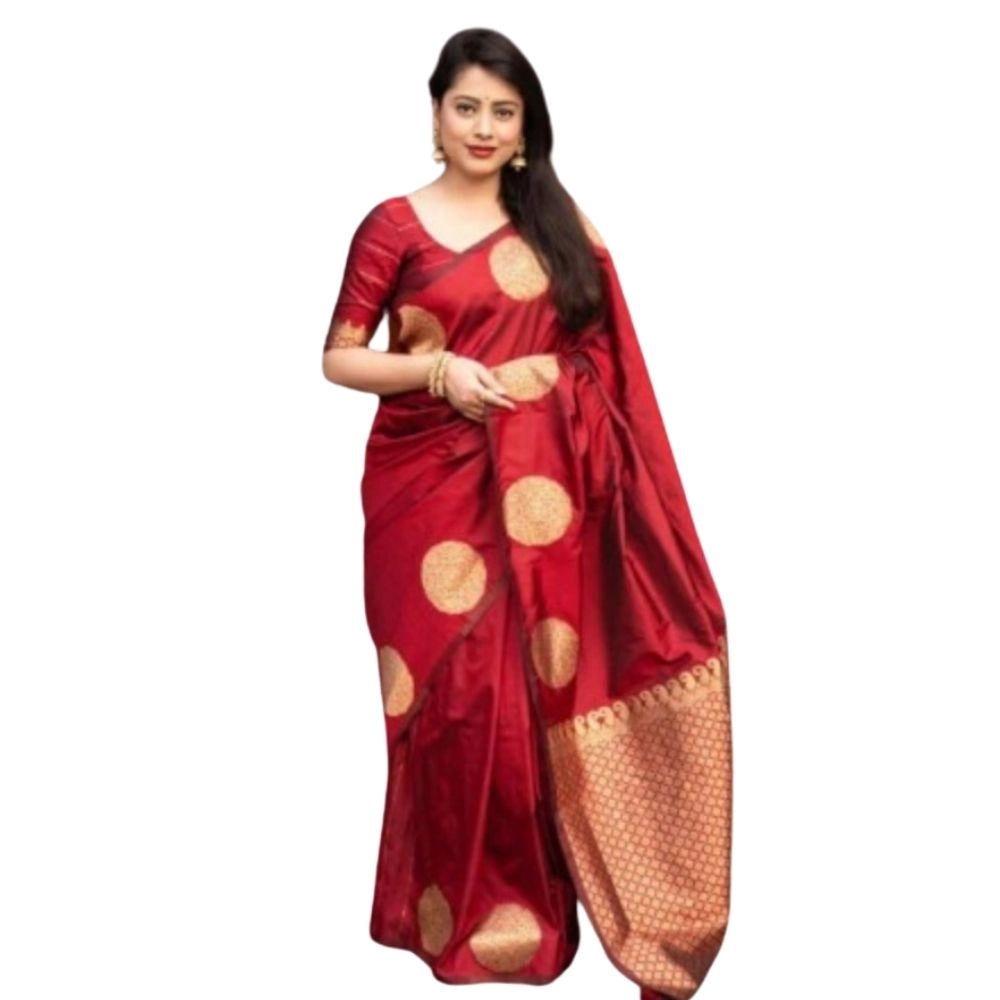 Women's Silk Printed Saree With Unstitched Blouse 5.5Mtr (Red)