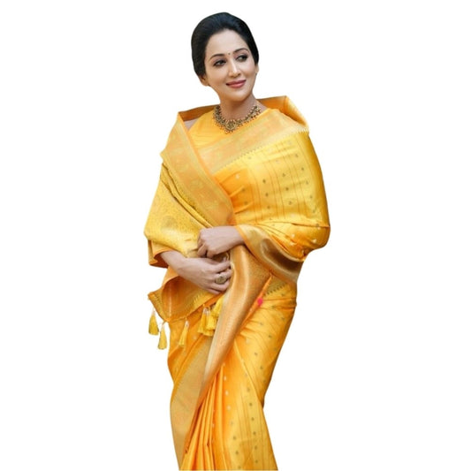 Women's Silk Printed Saree With Unstitched Blouse 5.5Mtr (Yellow)