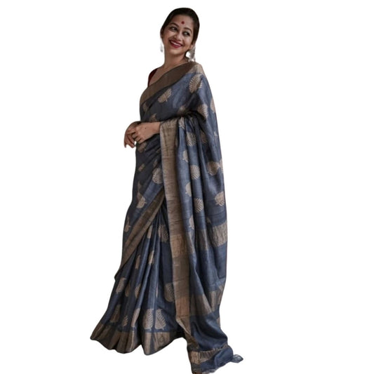 Women's Silk Printed Saree With Unstitched Blouse 5.5Mtr (Grey)