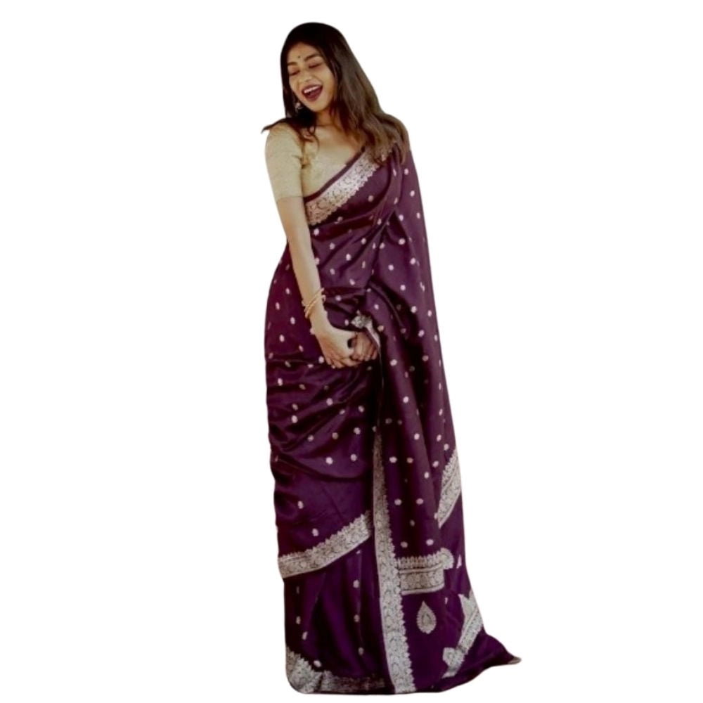Women's Cotton  Printed Saree With Unstitched Blouse 5.5Mtr (Purple)