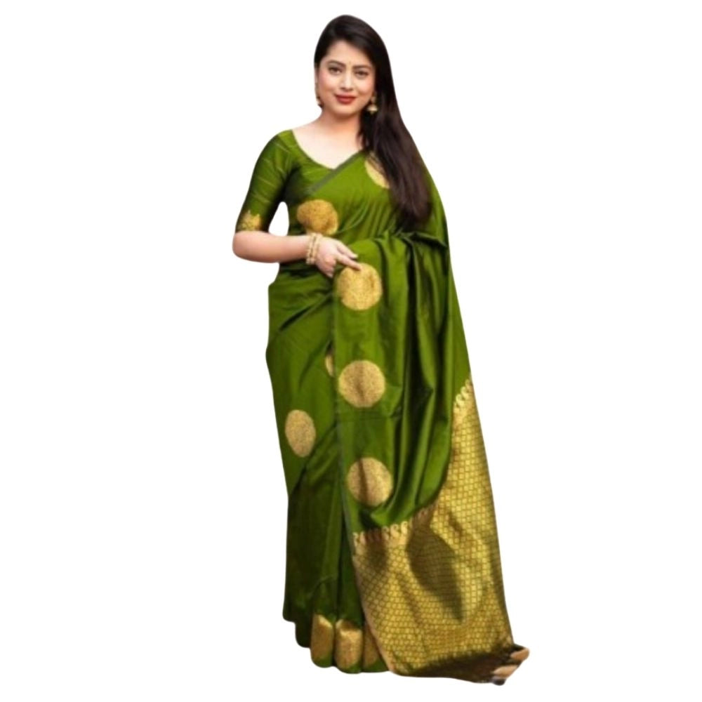 Women's Silk Printed Saree With Unstitched Blouse 5.5Mtr (Green)