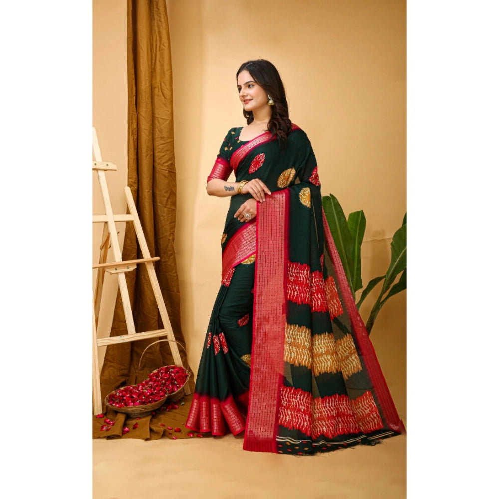 Women's Soft Blooming Marshmallow Fabric Kalamkari Printed Saree With Unstitched Blouse 5.5Mtr (Green)