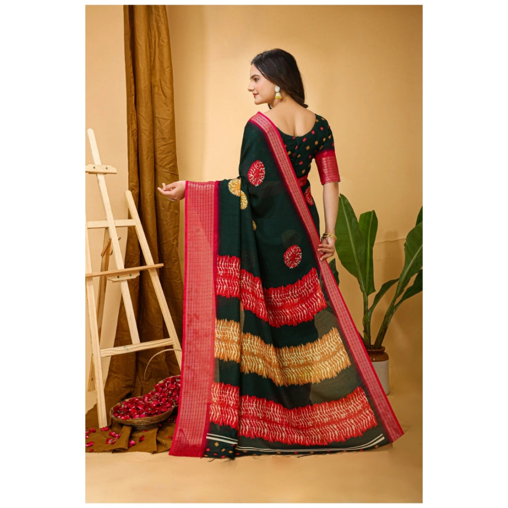 Women's Soft Blooming Marshmallow Fabric Kalamkari Printed Saree With Unstitched Blouse 5.5Mtr (Green)