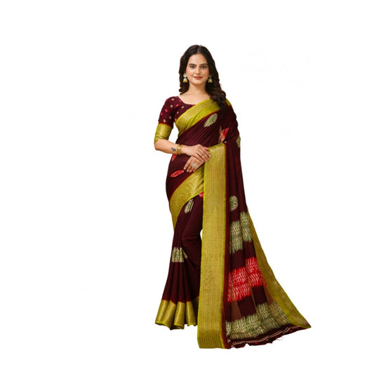 Women's Soft Blooming Marshmallow Fabric Kalamkari Printed Saree With Unstitched Blouse 5.5Mtr (Maroon)