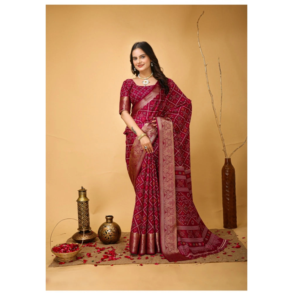 Women's Soft Dola Cotton Kalamkari Printed Saree With Unstitched Blouse 5.5Mtr (Red)