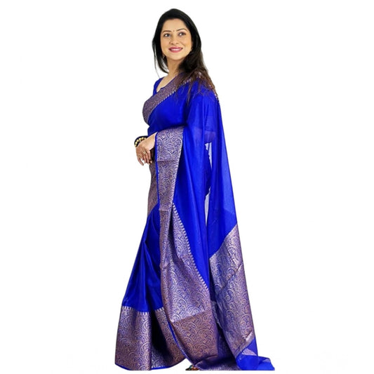 Women's Soft Lichi Silk Solid Saree With Unstitched Blouse 5.5Mtr (Blue)