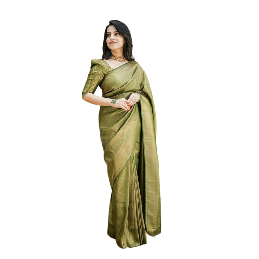 Women's Soft Lichi Silk Printed Saree With Unstitched Blouse 5.5Mtr (Green)