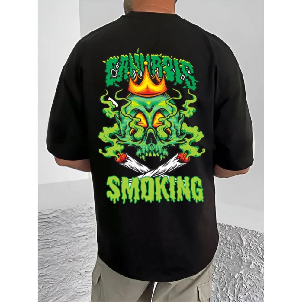 Men's Casual Cotton Blend Printed Round Neck Half Sleeve T-Shirt (Black)