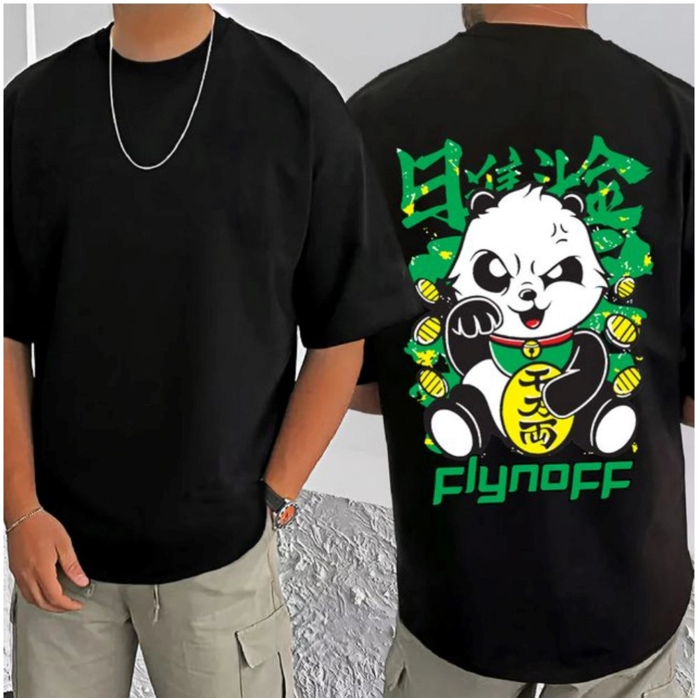 Men's Casual Cotton Blend Printed Round Neck Half Sleeve T-Shirt (Black)