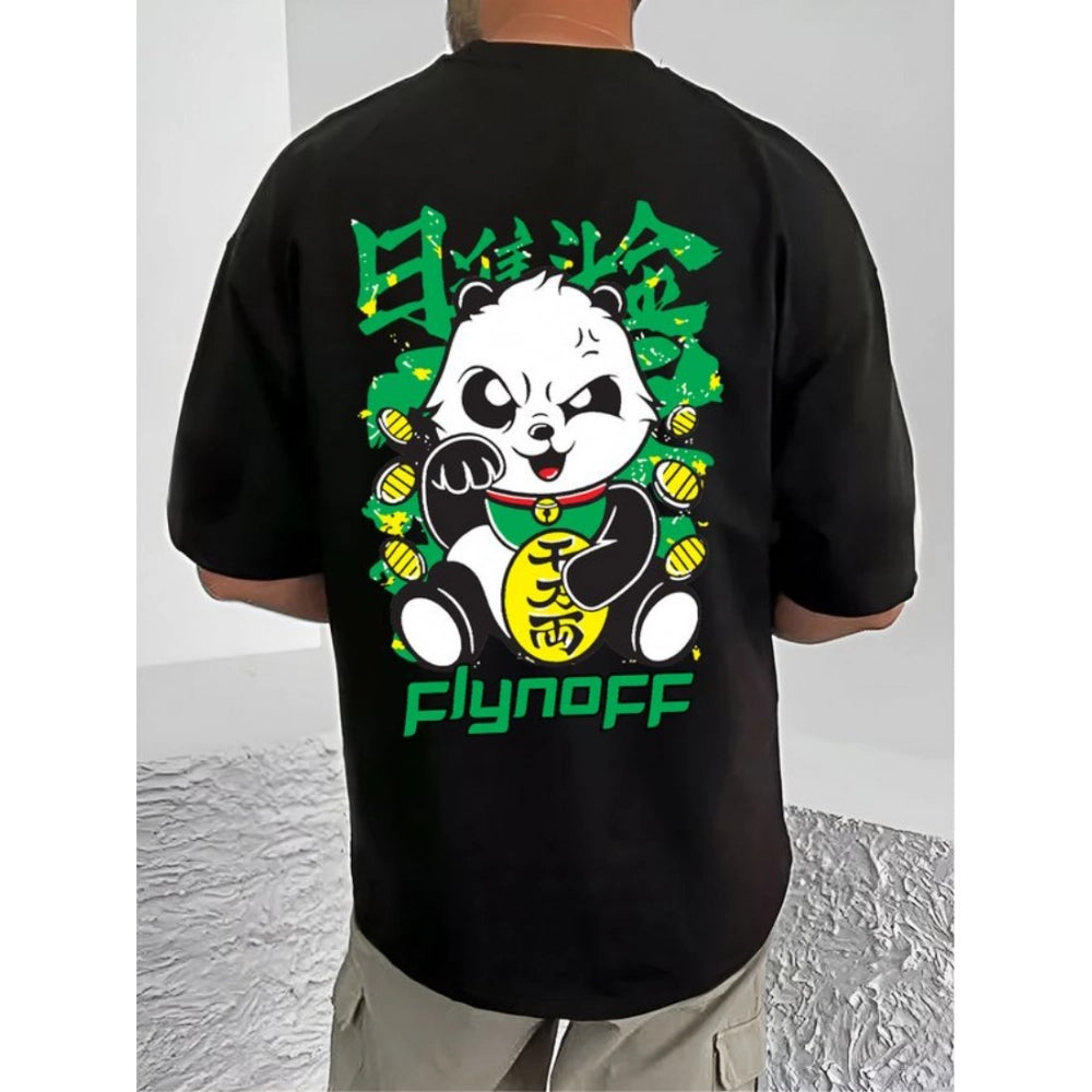 Men's Casual Cotton Blend Printed Round Neck Half Sleeve T-Shirt (Black)