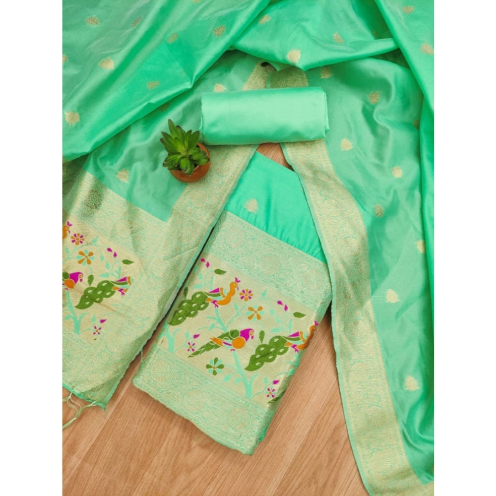 Women's Banarasi Silk Printed Unstitched Salwar Suit Material With Dupatta (Sea Green, 3Mtrs)