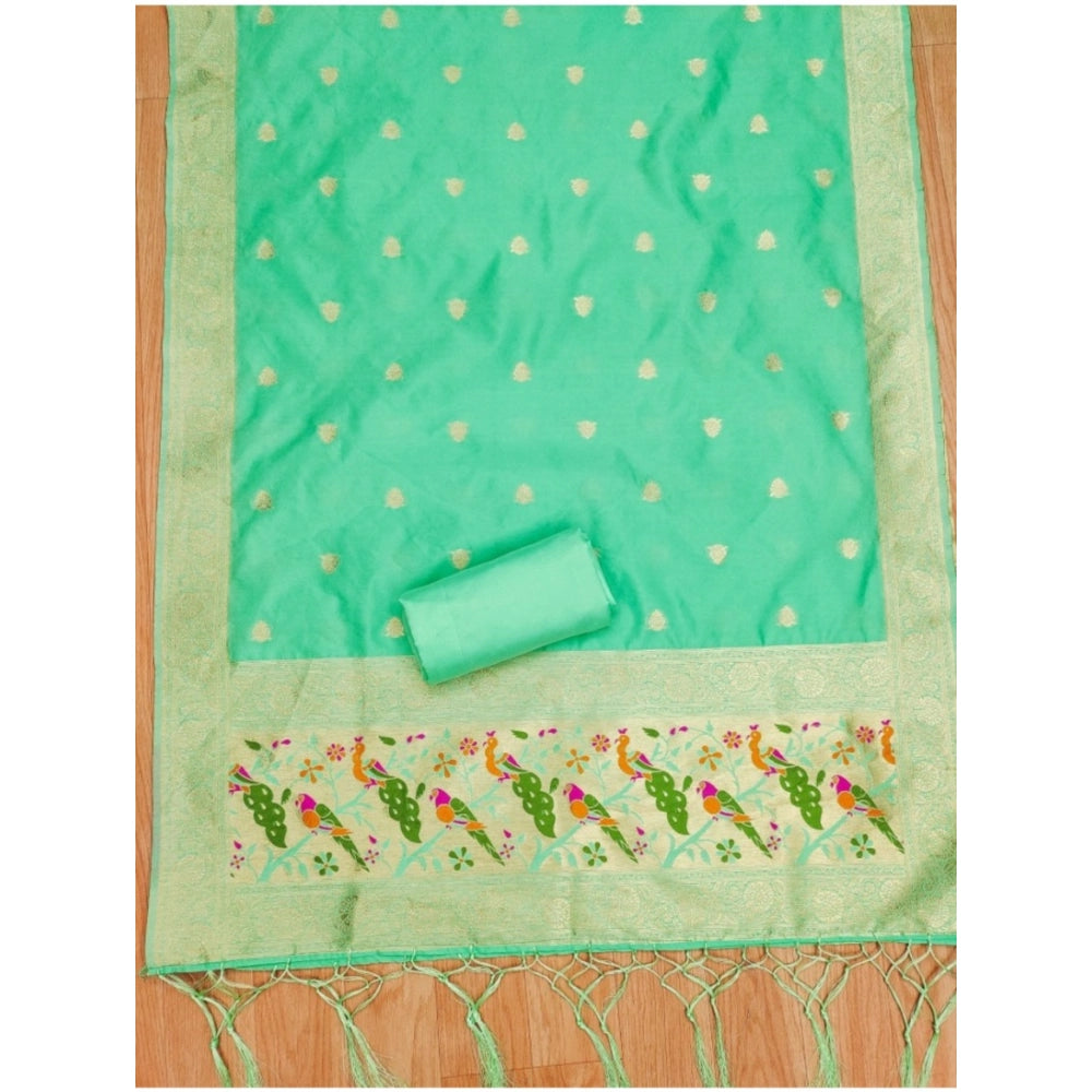 Women's Banarasi Silk Printed Unstitched Salwar Suit Material With Dupatta (Sea Green, 3Mtrs)