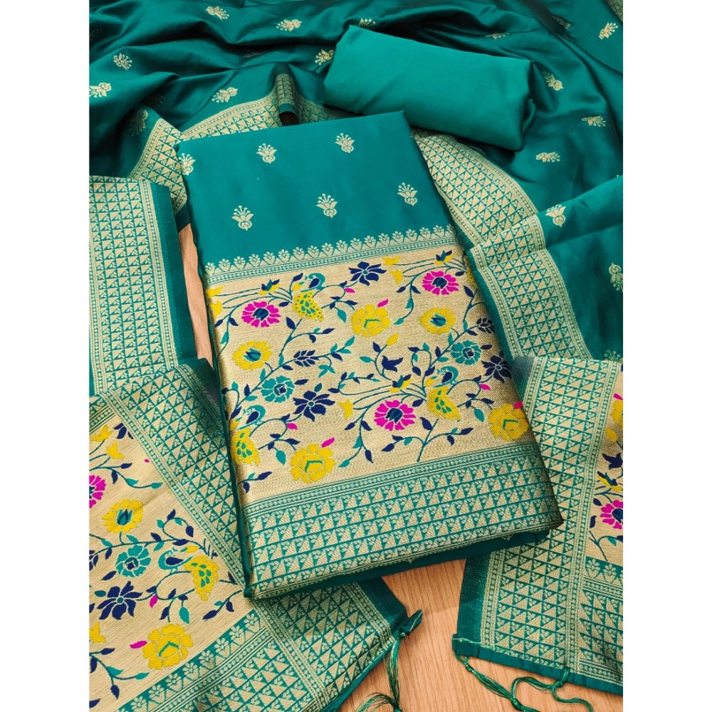 Women's Banarasi Silk Printed Unstitched Salwar Suit Material With Dupatta (Rama, 3Mtrs)