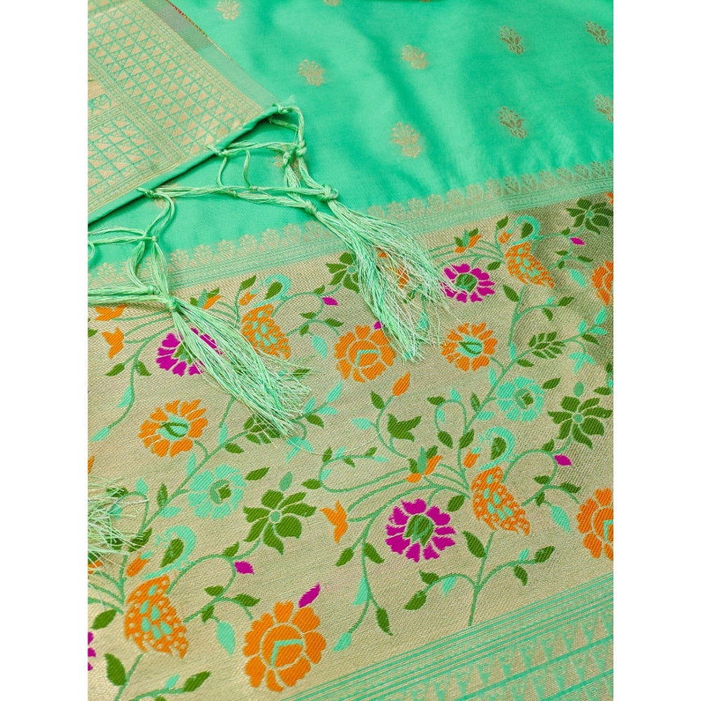 Women's Banarasi Silk Printed Unstitched Salwar Suit Material With Dupatta (Sea Green, 3Mtrs)