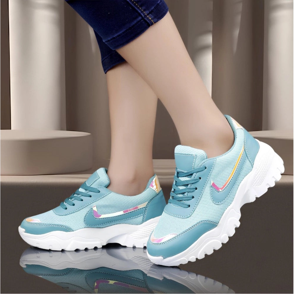 Women's Casual Mesh Printed Lace-Ups Shoes (Blue)