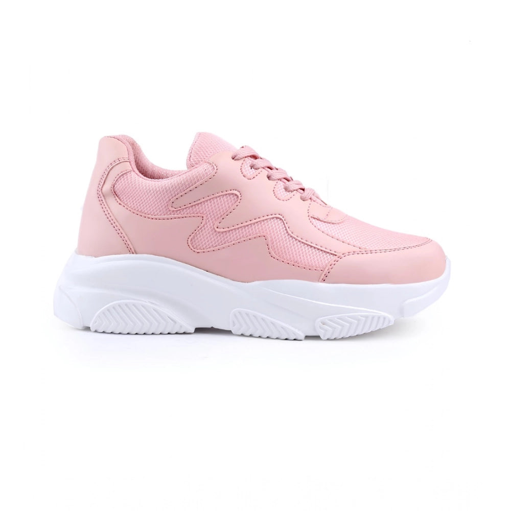 Women's Casual Mesh Printed Lace-Ups Shoes (Pink)