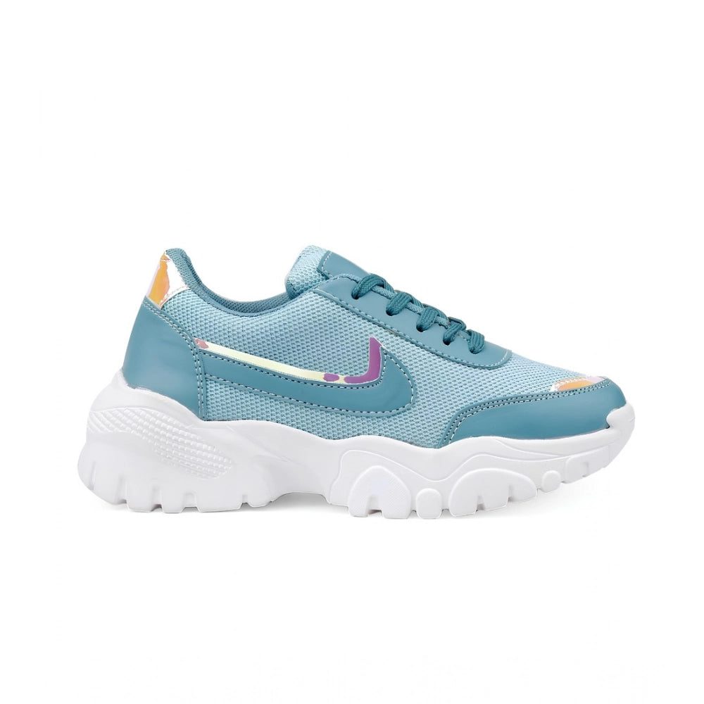 Women's Casual Mesh Printed Lace-Ups Shoes (Blue)